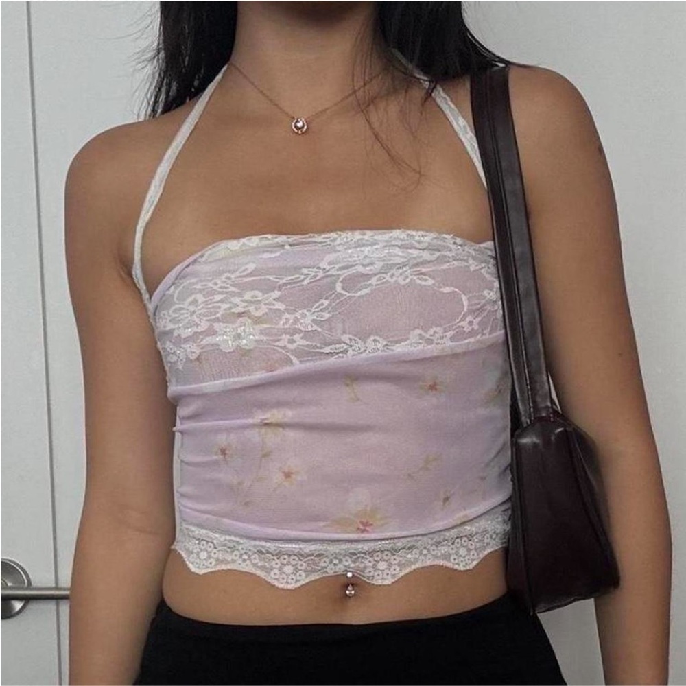 Floral Lace Trim Camisole in Lavender